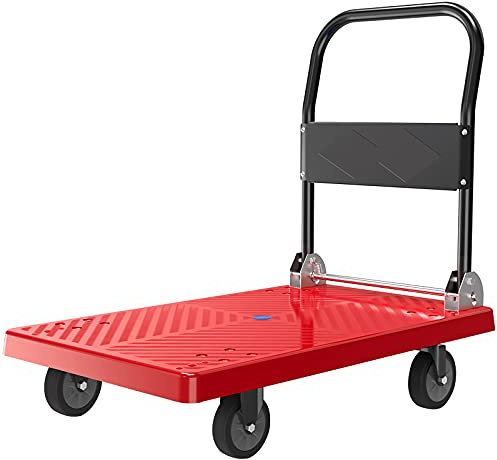 Trolley Platform Folding Hand Truck Multi-size Plastic Platform Plastic Flatbed Trolley with 4 Wheels for Luggage Package Transport Trolley Platform