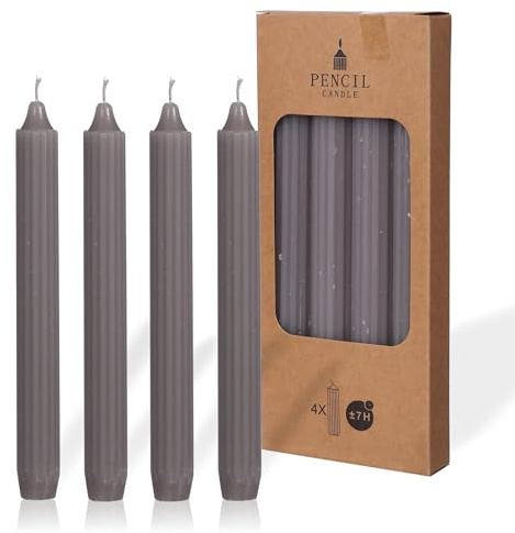 comforder Comfort Set med stavljus, 4 x bordsljus enfärgade + räfflade, 20 cm, 7 timmars brinntid (grå)