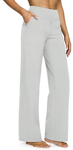 G4Free Yoga Pants with Pockets Wide Leg Trousers for Women UK Dress Ladies Stretch Work Trousers Casual Joggers Tall Light Grey,M