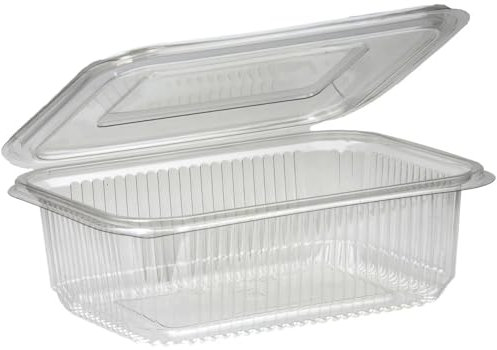 Mega Packaging Lot de 100 récipients jetables à charnière en plastique transparent avec couvercles (13 x 19,1 x 6,9 cm) pour desserts, gâteaux, cookies, salades, pâtes, sandwichs (1000 cc)