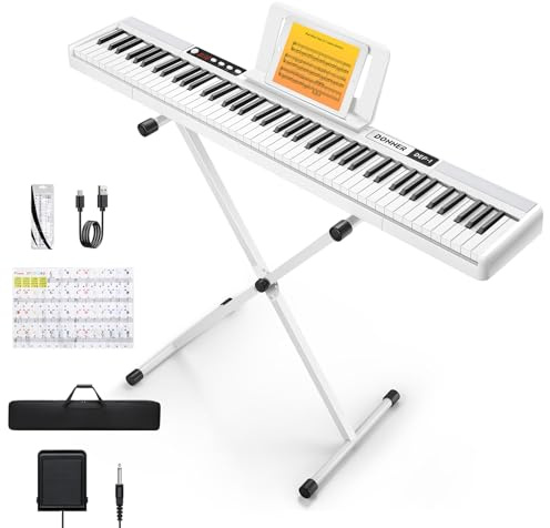 Donner DEP-1 Piano Keyboard de 88 teclas, teclado digital para principiantes, teclas dinámicas, piano electrónico portátil con soporte, pedal de sostenimiento, bolsa de transporte y adhesivo para