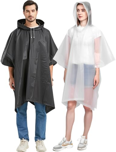 Rain Poncho Raincoats Waterproof for Adult, Family Pack Coats for Men Women, Reusable Jacket with Hood for Camping, Disney, Hiking, Travel