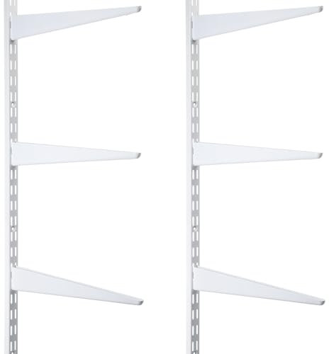 Colingmill 2 Pcs Twin Rail Upright Wall Shelving System 47.5 Inch with 6 Pcs Shelf Bracket 14.5 Inch Heavy Duty Adjustable Storage Rack Metal Support System for Kitchen Closet Home Indoor (White)