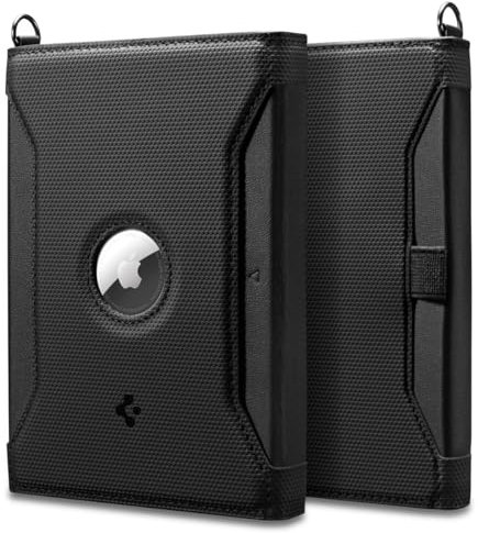 Spigen Reisepass Hülle mit Airtag Speicher Passport Cover mit RFID-Blockierung und SIM-Karten-Pin aus Kunstleder - Schwarz