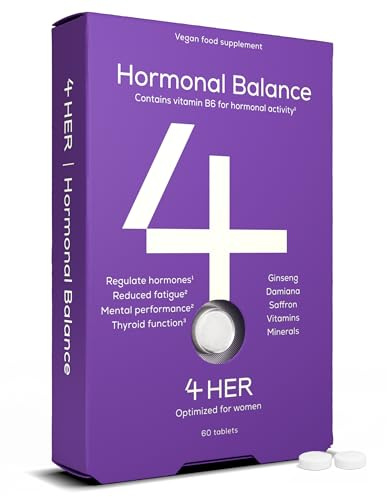 4 HER Perimenopause Supplements for Women – Hormonal Balance – Vitamin B6, Saffron, Ginseng, Damiana – 18 Nutrients – 60 Vegan Tablets