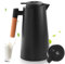 Thermoskanne, Isolierkanne, Kaffeekanne Thermo Doppelwandige Vakuumisolierung, Kaffeekanne Teekanne mit Holzoptik griff, Warmhaltekanne für Tee, Wasser, Getränk, (Schwarz,1L)