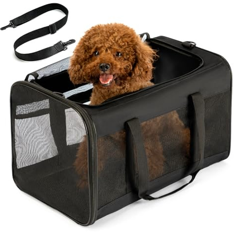 Conlun Trasportino per Cani Morbido – Con rete su 4 lati per viaggi aerei, Per gatti di taglia grande e cani piccoli 9kg, Zaino da viaggio pieghevole taglia L Nero