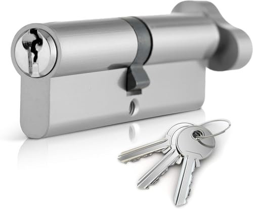 Chrome 35T/35 Thumb Turn Euro Cylinder Lock (70mm), Euro Door Barrel Lock with 3 Keys, Anti-Bump, Anti-Drill, Anti-Pick Door Lock with Key, High Security for Wooden, UPVC and Composite Doors (35T/35)