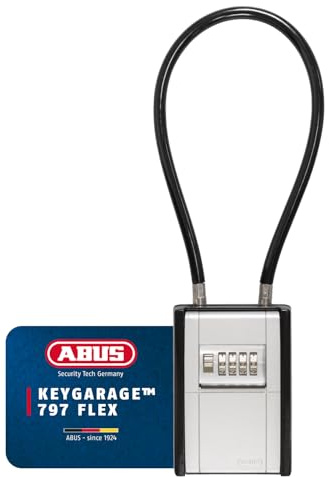 ABUS KeyGarage 797 FLEX - Schlüsselkasten mit Zahlencode und Kabel zur flexiblen Befestigung - zum Aufbewahren von Schlüsseln und kleinen Wertgegenständen – schwarz-silber
