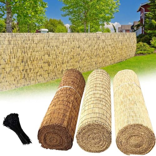 Garten Zaun Für Draußen H:50-160cm L:100-1000cm Sichtschutz Schilfrohrmatte Natur Schilfrohr Zaun Bambus Für Die Terrasse Im Hinterhof, Dekorativer Zaun, Gartenzaun, Trennwand, Sichtschutz(Natür Weiße
