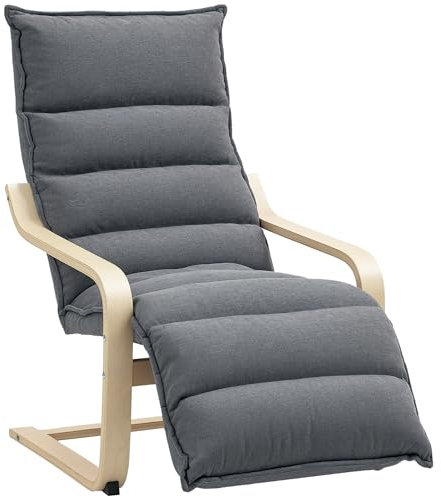 HOMCOM Birch Wood Armchair, Upholstered Acccent Chair with Adjustable Footrest, Modern Poang Chair for Living Room, Bedroom, Balcony, Office, Drak Grey