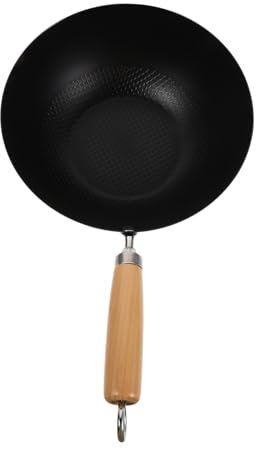 MUCKLILY Small Wrought Iron Wok Pan for Single Person for Gas Stove for Everyday Cooking and Stir-fry Meals