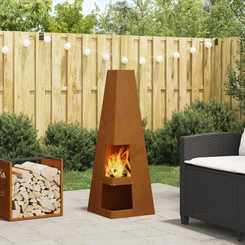 Gecheer Braciere Portatile per Esterno, Focolare da Campeggio 35 x 35 x 100 cm in Acciaio Corten, Braciere da Giardino per Cottura all'Aperto, Riunioni Familiari e Amici