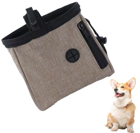 OUDQFCJ Bolsa Multifuncional para Premios de Perro con Dispensador de Bolsas y Cinturón Ajustable, Bolsa de Entrenamiento para Snacks, Chuches de Perro, Bolsa para Premios de Cachorros (Marrón)