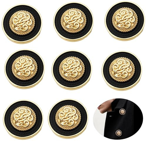 8pcs Black Gold Sewing Buttons, Vintage Metal Buttons for Clothing DIY