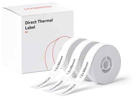 NIIMBOT 3 Rollos Etiquetas de 12 x 30 mm para impresoras de etiquetas D110,D11,D101,Impermeables y resistentes al aceite,personalizables y editables para el hogar,la escuela y la oficina
