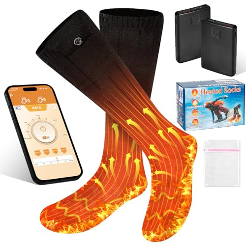 NZQXJXZ Calcetines Calefactables, Controllo App, Calzini Riscaldati Ricaricabili per Uomo e Donna, Calcetines Eléctricos con 4 Configuraciones de Calor hasta 10 Horas, Ideales para Invierno, Esquí