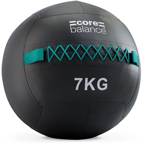 Core Balance Wall Ball 7kg, Weighted Exercise Ball for Dynamic Home, Gym & HIIT Workouts, Build Strength, Power, Endurance & Cardio Fitness, Heavy Duty PVC, Comfortable Grip, Balanced Weight, 35cm