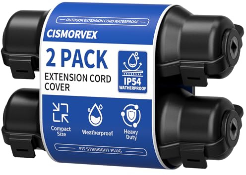 Cismorvex 2 Pack Outdoor Extension Cord Safety Cover with Waterproof Seal IP54 Water-Resistant, Weatherproof Electrical Connection Box with 2 Latches, Plug, Socket, Holiday Decoration Light, Black