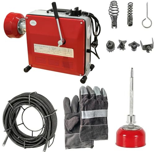 850W 400U/min Elektrische Rohrreinigungsmaschine für Ø40-200mm Rohrleitungen Rohrreinigungsspirale, 20 m & 2.5 m Federkabel, Rohrreinigungsgerät Rohrreiniger Reinigung Drain Clean Abflussreiniger