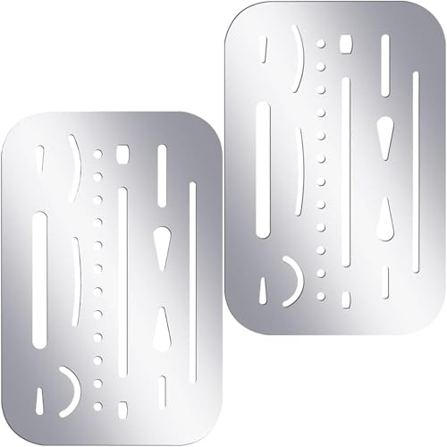 Aililong Juego de 2 Plantillas de Acero Inoxidable para pirograbado y Dibujo técnico - Herramienta de Borrador de Plantilla de Metal para Artistas y diseñadores