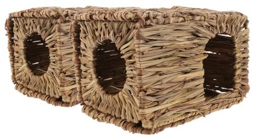 KESYOO Lot de 2 Cachettes Pliables en Herbe Tissée la Main pour Petits Animaux, Maison Naturelle pour Lapins et Cobayes, Refuge Compact et Confortable, pour Usage Intérieur et