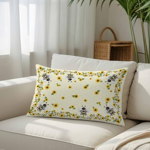 Summer Flowers Pillow Covers Farms Countryside Sunflowers Bees 20x26 Inch - Standard Soft Brushed Microfiber Pillowcases with Hidden Zipper Closure Bed Pillow Shams for Bedroom Sofa Car