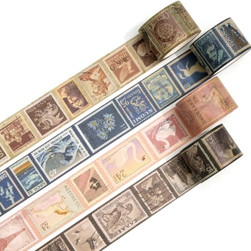 YUBX 4 rullar stämplar Washi Tape Set, maskeringstejp dekorativ Washi Tape barn tejp färgglad för scrapbooking, bullet dagbok, planerare, presentförpackning