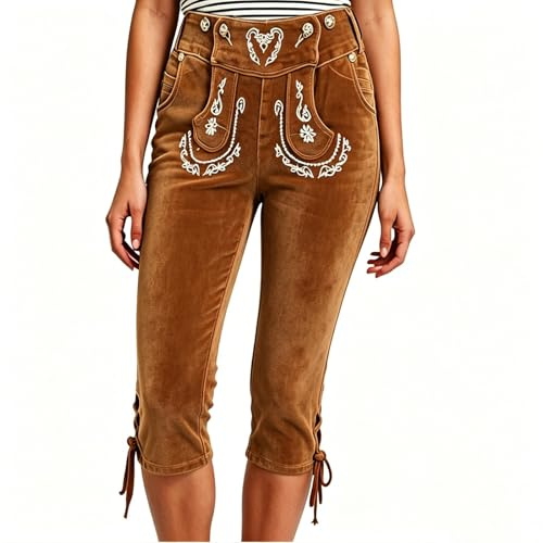 Pantalon en cuir pour femme - Court - Stretch - Grandes tailles - Tenue de la bière - Pantalon capri élégant - Longueur genou - Pantalon court pour femme