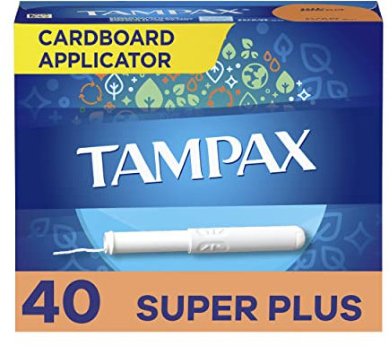 Tampax Cardboard Applicator Tampons, Super Plus Absorbency, Unscented, 40 Count