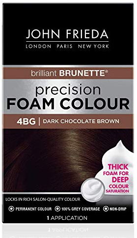John Frieda Precision Foam Colour, Dark Chocolate Brown 4BG, Full-Coverage Hair Color Kit, Anti-Fade Gray Coverage, Deep Color Saturation Hair Dye, 1 Application