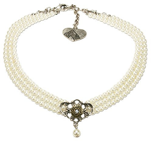 Alpenflüstern Trachten-Perlen-Kropfkette Hedwig - nostalgische Trachtenkette Damen-Trachtenschmuck Dirndlkette Creme-weiß DHK190
