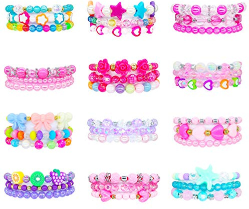 Elesa Miracle 36pc Little Girl Teens Kids Beaded Bracelet Value Set Kids Girl Party Favor Pretend Play Bracelet