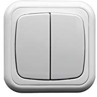 Doble interruptor de superficie 10A/250V, ideal para controlar luces y electrodomésticos en interiores.