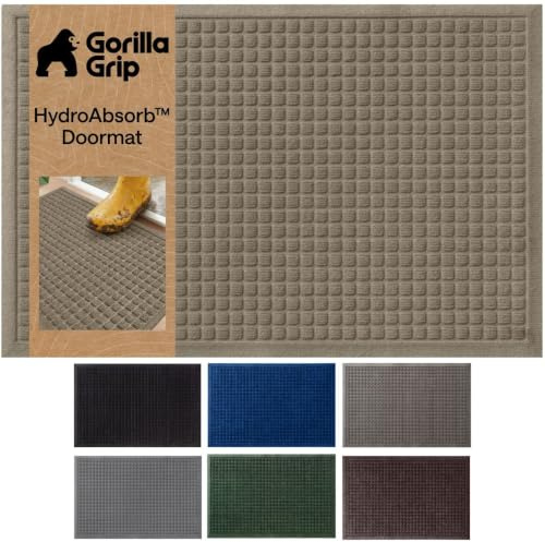 GORILLA GRIP® HydroABSORB Door Mat for Indoor Outdoor Use, 29x17 Beige