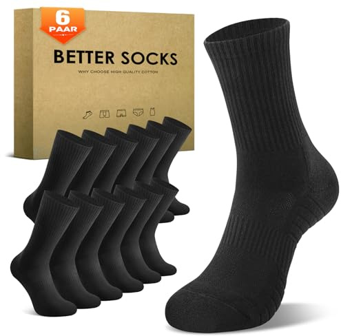 TUUHAW 6 Paia Calzini Uomo e Donna Sportivi Lunghe Cotone Sport Calzettoni con Buona Elasticità Alti Socks Calze Traspiranti Nero 35-38