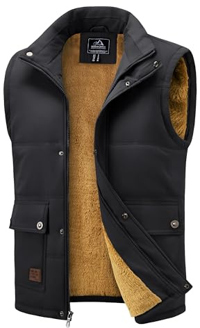 MAGCOMSEN Mens Winter Vest Outerwear Fleece Lined Vests for Men Outdoor Yellowstone Vest Black L
