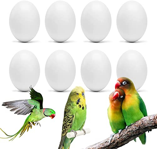 WOLEDOE 8Pcs Fake Bird Eggs, Stop Egg Laying fit Bourkes Parrot, Lovebird, Lineolated Parakeet, English Show Budgie Artificial Eggs 18mm*25mm