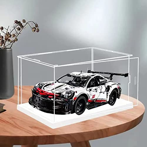 Vitrine rabattable en acrylique transparent pour monter la boîte de comptoir avec fond blanc, figurines d'action (55 x 33 x 30 cm)