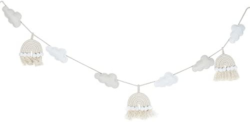 Girlande Stoff-Girlande Regenbogen & Wolken in creme & beige Wand-Deko Baby Makramee Banner Baby-Shower-Party Baby-Party Dekoration Kinderzimmer Deko Schwangerschaft & Geburt Junge & Mädchen