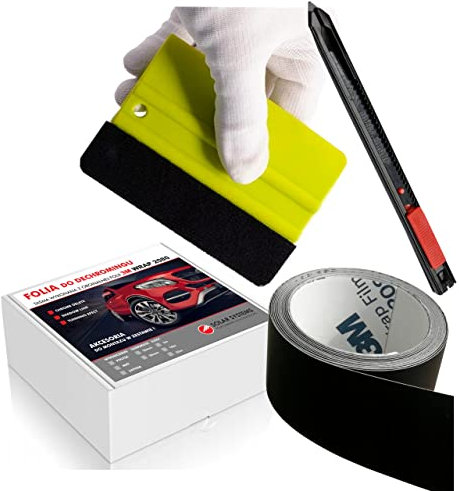 Solar Systems 3M Wrap 2080 Film Autocollant de déchromage + Raclette et Cutter - Auto Tuning - Film Protecteur pour Peinture - Noir Mat 5cmx10m