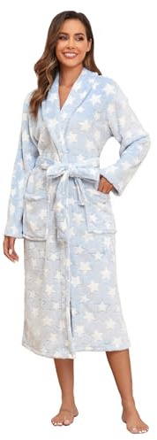 RONGTAI Bata cálida de felpa para mujer ligera y suave para spa y baño para regalos de cumpleaños y vacaciones Azul Medium