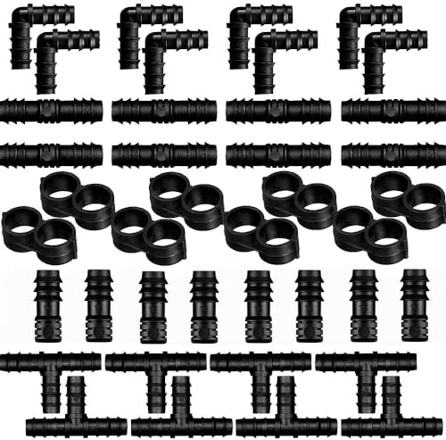 40Pcs Raccordi per Ala Gocciolante, BetterJonny Kit di Raccordi per Irrigazione per Tubi per 20mm Impianto di Irrigazione a Goccia Tee Gomiti Accoppiamento Chiusura Terminale Tappi Terminali