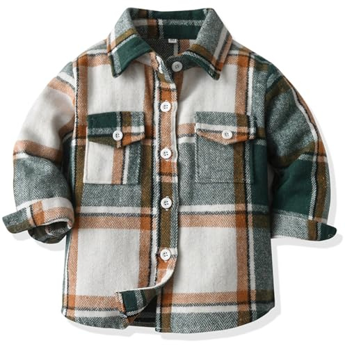Yaopelky Niño Camisa De Franela A Cuadros Niños Manga Larga Botón Abajo Chaqueta Bolsillo Solapa Regular Fit Casual Otoño Ropa