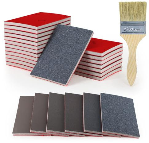 KACNON 20 Pzs Esponja de Lijado, Esponja de Lija Húmeda y Seca, Grano 180-3000, Esponja abrasiva para Lijar a Mano, Pulir Muebles Madera, Metal