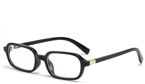 LJCZKA Rectangle Blue Light Blocking Glasses for Women Men Small Narrow Square Frame Computer Gaming Anti Eyestrain Eyeglasses (Black, 0.0, x)