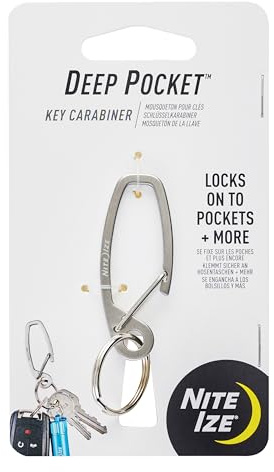 Nite IZE Deep Pocket Key Carabiner, Carabiner Keychain Clips to Pocket - Stainless