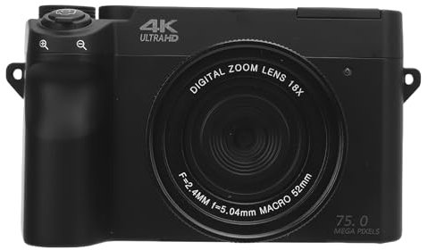 Fotocamera digitale 4K 75MP UHD 3 pollici schermo LCD 18x Digital Zoom WiFi Videocamera digitale con flash per la fotografia (nero)