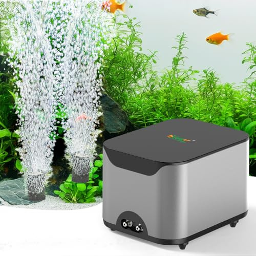hygger Air Pump Aquarium 10W, Fish Tank Air Pump Extra Quiet, ＜30dB, 2 Outlet Adjustable Airflow Oxygen Pump Aquarium with Accessories, Powerful Air Aerator Pump for fish Tank up to 2271 L, 18L/Min