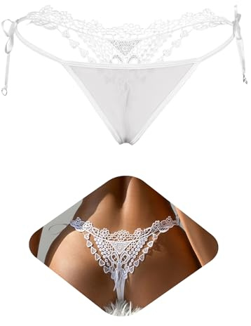 ohmydear Tanga Seductora de Hilo Mini String Tangas Sexy Donna Hot Micro Cinturón Ajustable Bragas de Cintura Baja G-String con Bordado